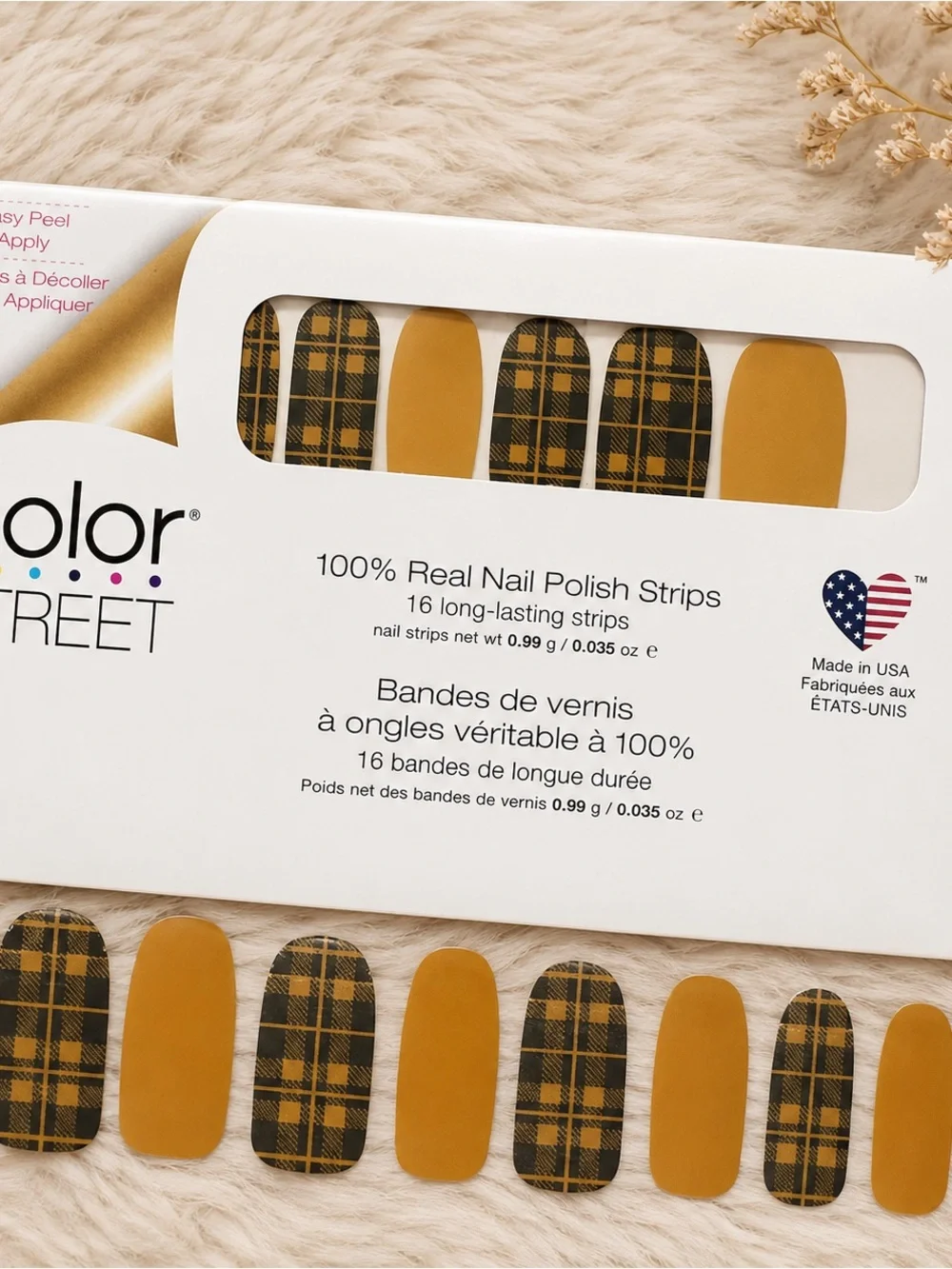 NWT Unopened Color Street Golden Mustard Plaid & Solid Nail Strips Dark Academia